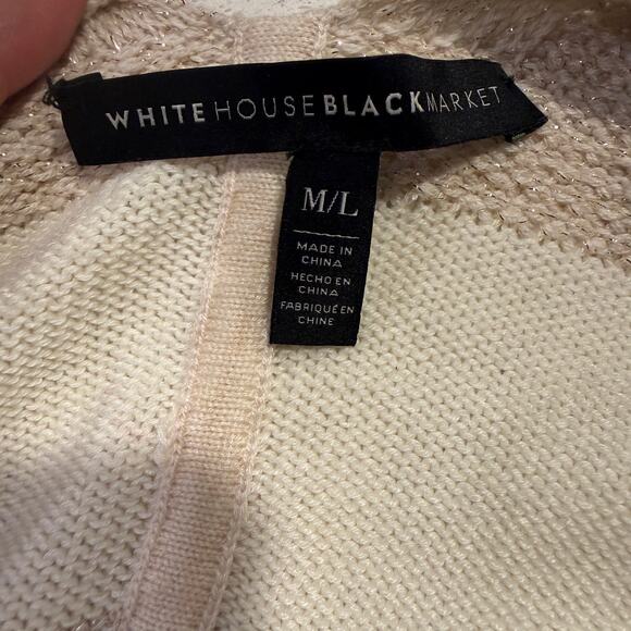 WHBM Wool Blend Knit Shawl Wrap M/L Neutral Cream Striped Shimmer Cape Poncho - Picture 7 of 8